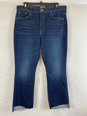 Mother Lil' Insider Crop Step Fray Jeans 34 Blue Dark Wash